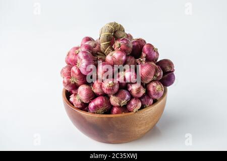 Fresh shallots-Red onions on the white background Stock Photo
