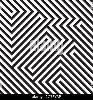 Optical illusion diagonal black and white pattern, modern op art geometric abstract background. Vector illustration Stock Vector
