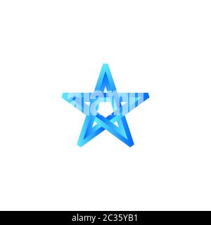 Eschers impossible blue star. Abstract element for logo and icon. Symbol of success, win, and triumph. Stock Vector