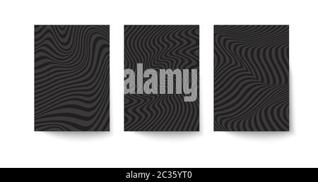 Template for booklet, flyer, brochure or poster in optical illusion style. Set of geometric abstract modern backgrounds Stock Vector