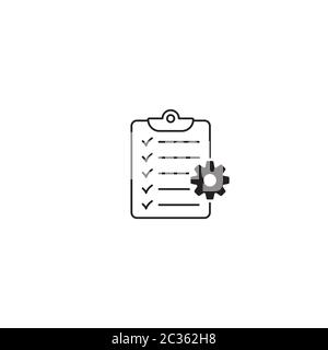 Clipboard with gear isolated icon. Technical support check list icon. Management flat icon concept. Software development. Stock Vector