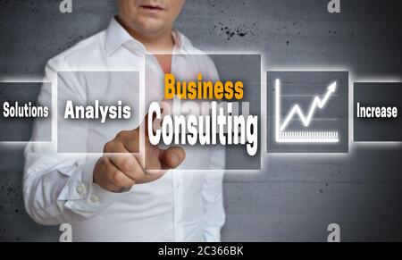 Business consulting concept background is shown by man. Stock Photo