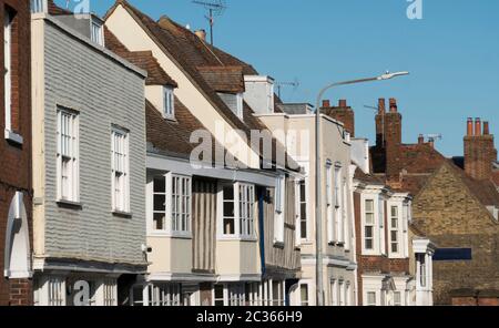 Ancient building facades in the medieval market town of  Faversham, Kent, UK Stock Photo