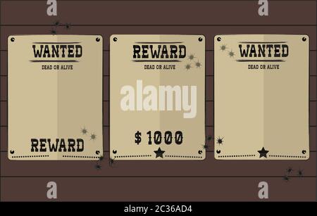 Vector wanted posters on a white background Stock Vector