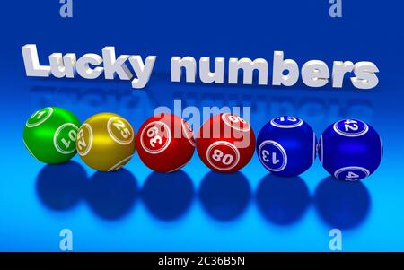 Colorful lucky lottery numbers on the blue background. 3D rendering Stock Photo