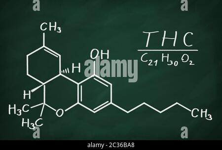 THC Tetrahydrocannabinol Structural chemical formula on a white ...
