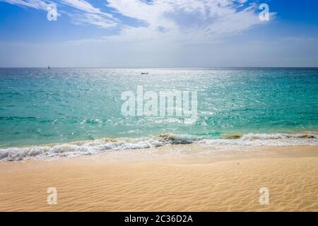 Ponta preta beach and dune in Santa Maria, Sal Island, Cape Verde, Africa Stock Photo