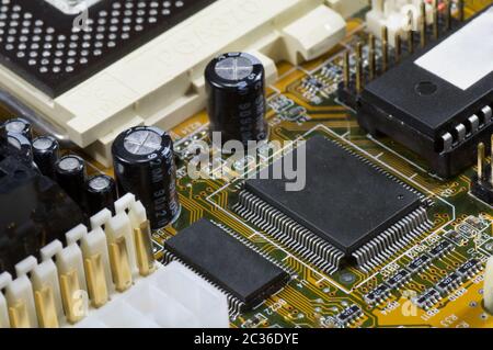 Computer circuit board with central processing unit Stock Photo