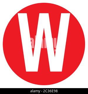 The Letter W Big Red Dot Letters And Numbers White Capitalized Font On A Big Red Dot Round Circular Background Up To 6000 x 6000 Pixels Stock Photo