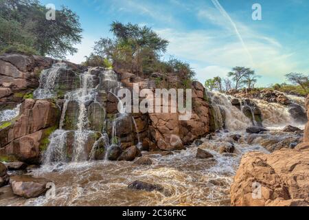 small waterfall in Awash National Park. Waterfalls in Awash wildlife reserve in south of Ethiopia. Wilderness scene, Africa Stock Photo