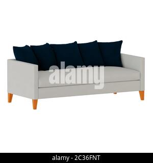 White fabric sofa with pillows on a white background 3d rendering Stock Photo