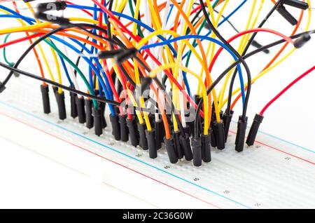 Prototyping electronic board with some wires Stock Photo