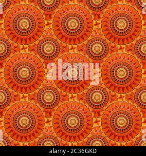 Seamless background from a set of decorative ceramic dishes hand-painted with acrylic paints with a floral pattern Stock Photo