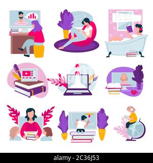 Online education, distant studies at school or university Stock Vector