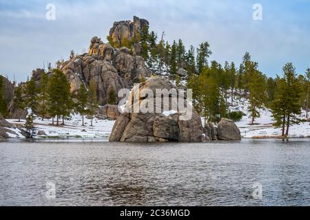 An overlooking view of nature in Custer State Park, South Dakota Stock Photo