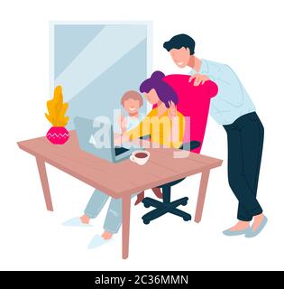 People talking via video chat, family at home Stock Vector