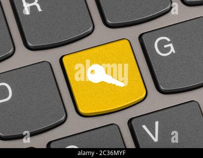 Computer keyboard with security key Stock Photo