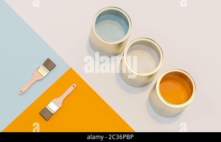 3d render of colorful paint bucket on white background Stock Photo