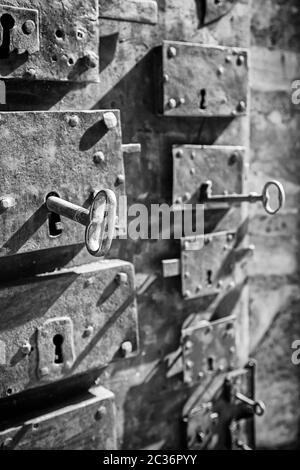 Antique locks, detail of different types of antique locks, protection Stock Photo