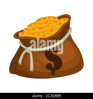 Golden coins in sack, bag full of money Stock Vector