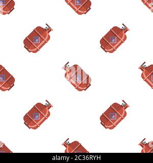 Red Gas Tank Seamless Pattern Isolated on White Background. Metallic Cylynder Container for Propane. Stock Photo