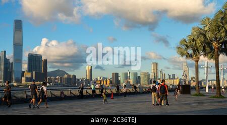 The newly opened Central district harbourfront promenade, Sun Yat Sen Memorial Park, Hong Kong, China. Stock Photo