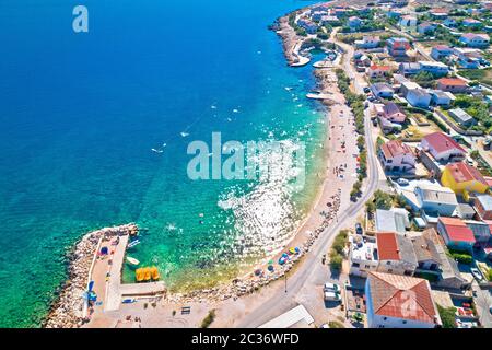 Razanac. Historic town of Razanac beach and waterfront aerial view, Dalmatia region of Croatia Stock Photo