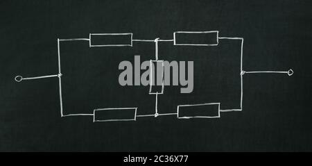 The electrical diagram drawn on a blackboard with chalk Stock Photo