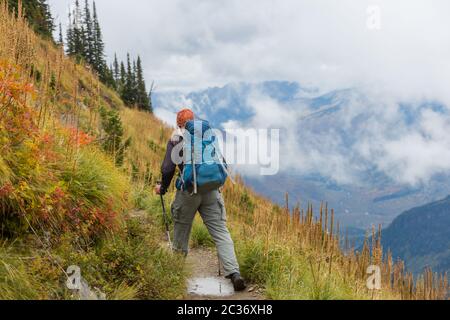 Hike in autumn season Stock Photo