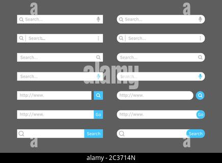 Search bar. Website ui bar set. Searching element for web site, app, ui and logo. Vector search shape with button for website navigation Stock Vector