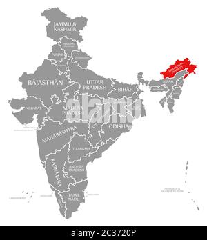 Arunachal Pradesh red highlighted in map of India Stock Photo - Alamy