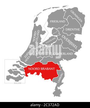 Noord Brabant red highlighted in map of Netherlands Stock Photo