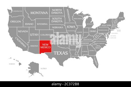 New Mexico red highlighted in map of the United States of America Stock Photo