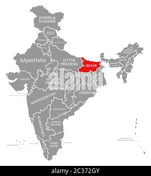 Bihar red highlighted in map of India Stock Photo