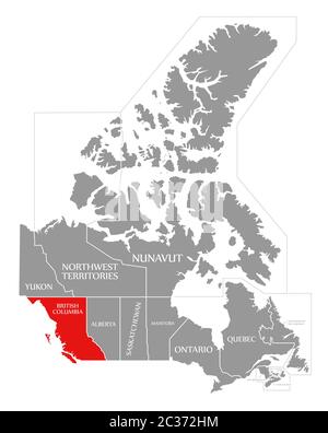 British Columbia red highlighted in map of Canada Stock Photo - Alamy