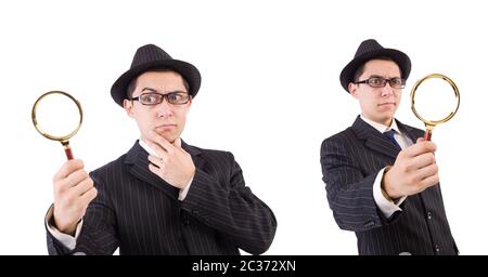 Funny gentleman in striped suit isolated on white Stock Photo