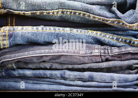 stack of blue jeans Stock Photo