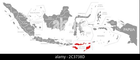 East Nusa Tenggara red highlighted in map of Indonesia Stock Photo