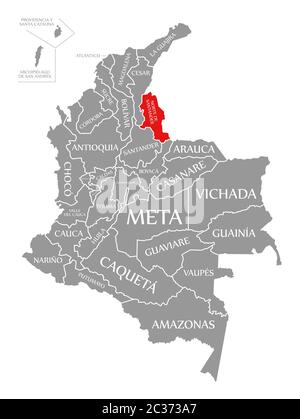 Norte de Santander red highlighted in map of Colombia Stock Photo