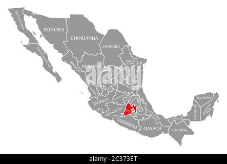 Estado de Mexico red highlighted in map of Mexico Stock Photo
