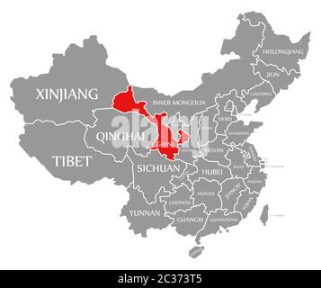 Gansu red highlighted in map of China Stock Photo