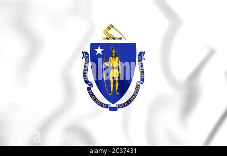 3D Flag of Massachusetts, USA. 3D Illustration. Stock Photo