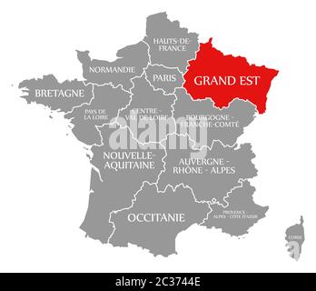 Grand Est red highlighted in map of France Stock Photo