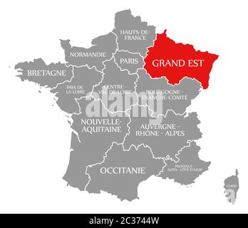 Grand Est red highlighted in map of France Stock Photo