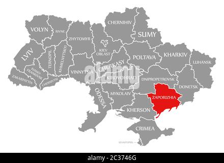 Zaporizhia red highlighted in map of the Ukraine Stock Photo