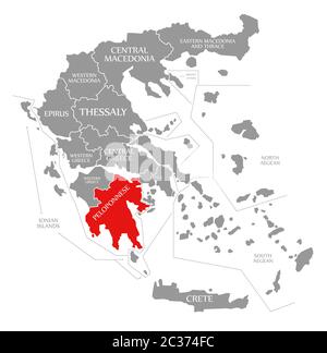 Map Of Peloponnese Peninsula Peloponnese Red Highlighted In Map Of Greece Stock Photo - Alamy
