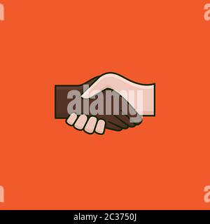 Handshake of white and black hand vector illustration for Handshake Day on June 25th.  Race equality symbol. Stock Vector