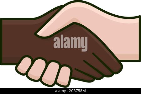 Handshake of white and black hand isolated  vector illustration for Handshake Day on June 25th.  Race equality symbol. Stock Vector