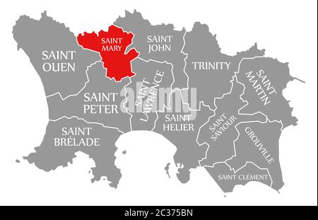 Saint Mary red highlighted in map of Jersey Stock Photo