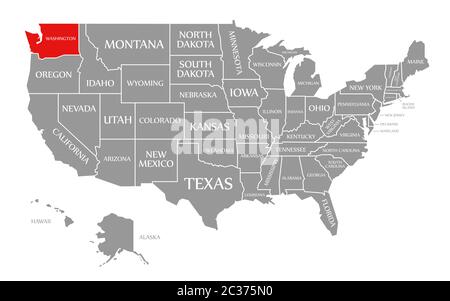 Washington red highlighted in map of the United States of America Stock Photo